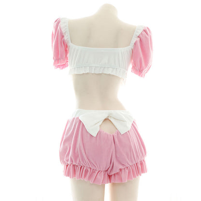 Pink Sweet Bow Knot Maid Lingerie Set Modakawa