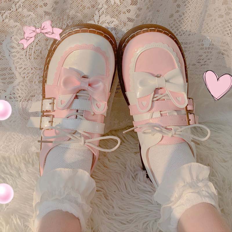 Sweat Lolita Bunny Bow-Knot Lace Up Shoes Modakawa