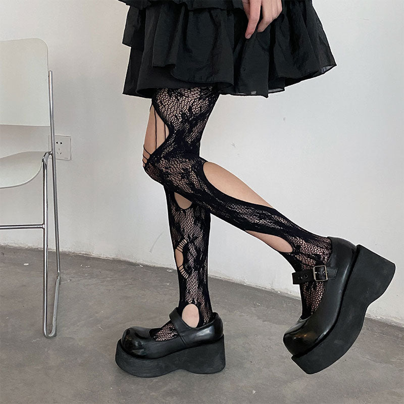 Hollow Out Rose Pattern Mesh Stockings modakawa