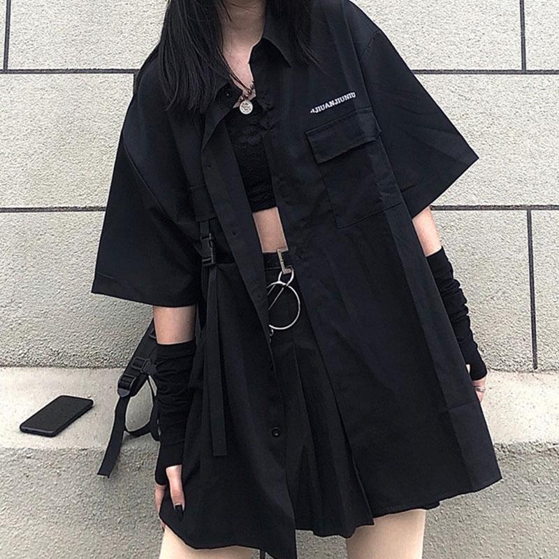 Black Dark Pocket T-Shirt Skirt Set Modakawa