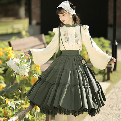 Sweet Sunflower Embroidery Two Pieces Set modakawa