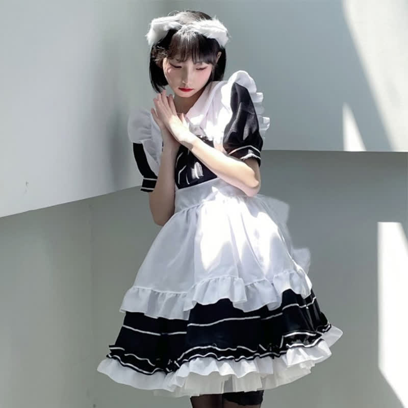 Lolita Devil Bow Knot Ruffled Maid Dress Modakawa