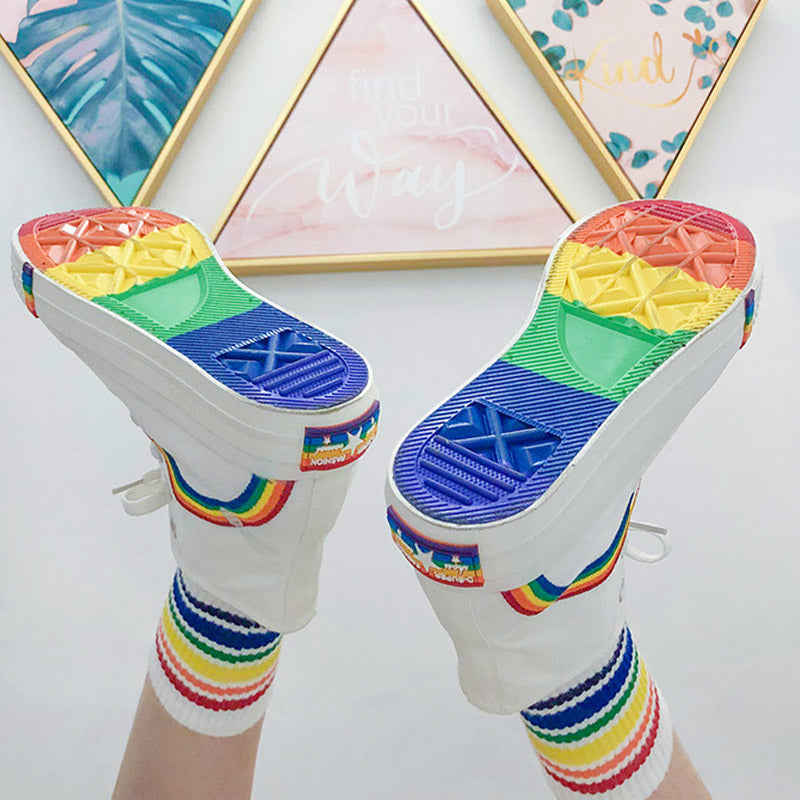 Stylish Rainbow Print High Top Canvas Shoes modakawa