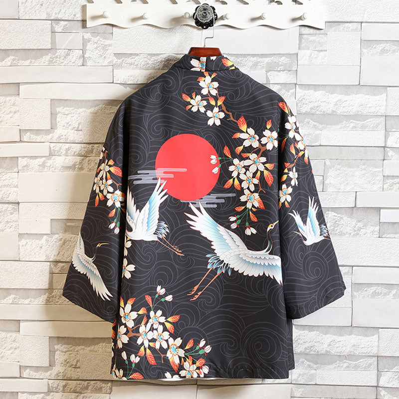 Floral Crane Sun Cardigan Kimono Outerwear Shorts Set Modakawa