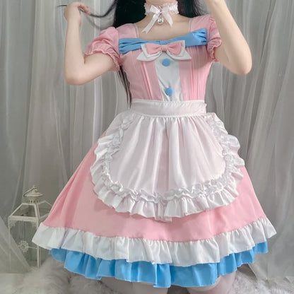 Lolita Bow Knot Ruffled Maid Dress Modakawa