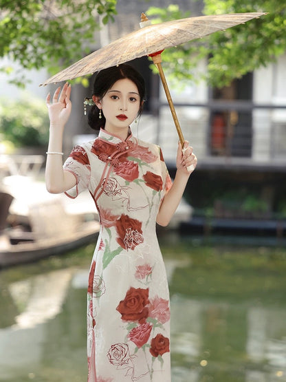 Elegant Rose Cheongsam Dress Hanfu Story