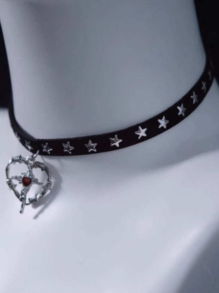 Cross Heart Pendant Black Stars Choker mySite