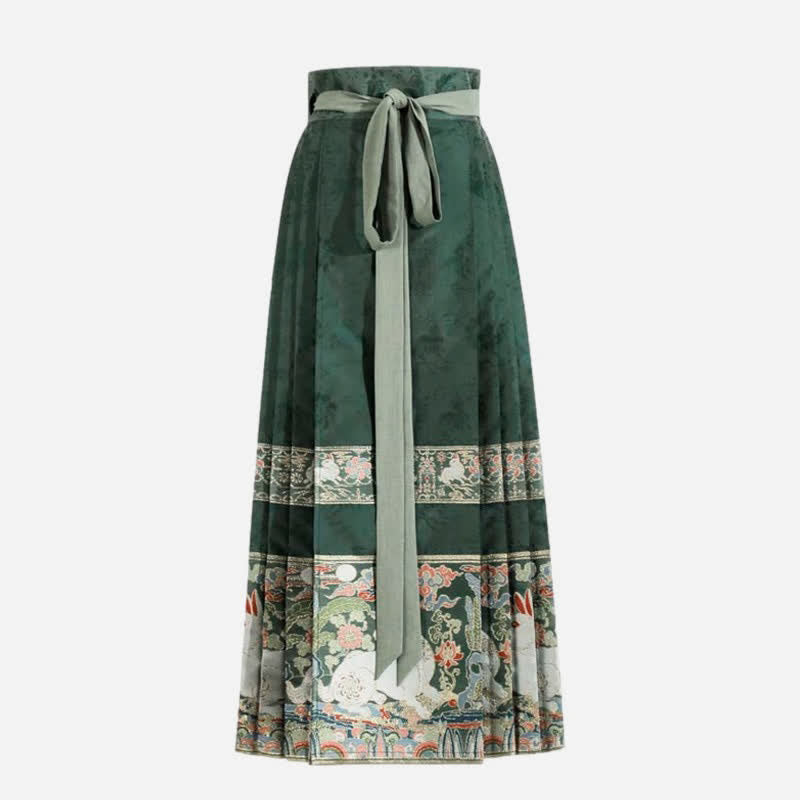 Vintage Embroidery Coat Green High Waist Pleated Skirt Modakawa