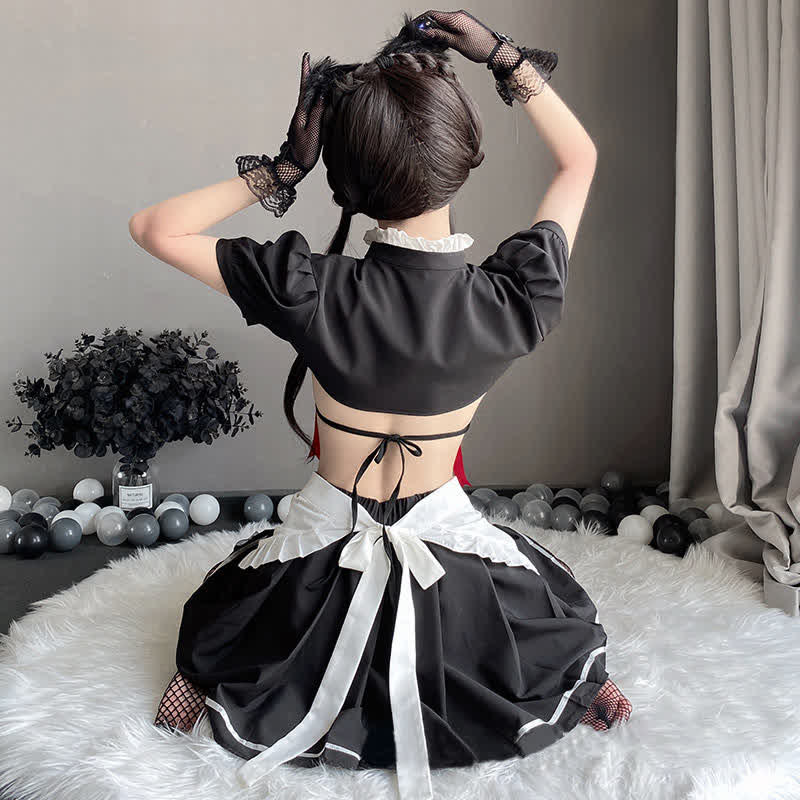 Sexy Maid Bow Decor Hollow Out Lingerie Set modakawa