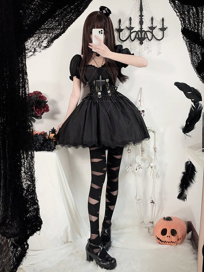 Halloween Dark Black Puff Sleeves Dress Costume mySite