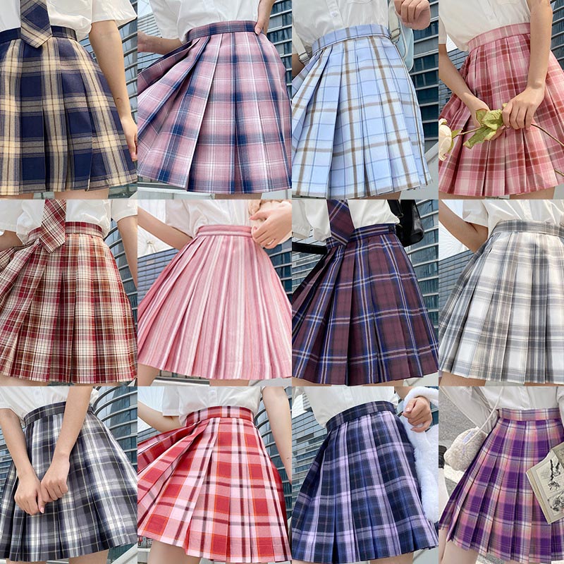 Plaid Print Pleated Skirt Bow Tie Set Modakawa