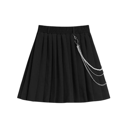 Gothic Chain Pure Color Pleated Skirt modakawa