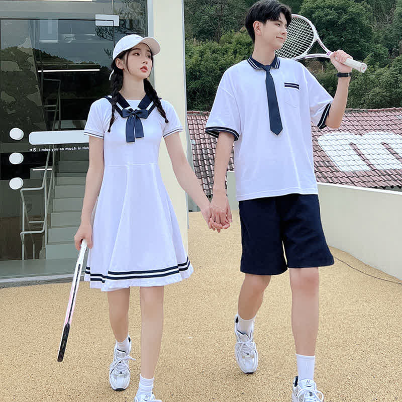 Cute Couple Sailor Collar Dress T-Shirt Shorts modakawa