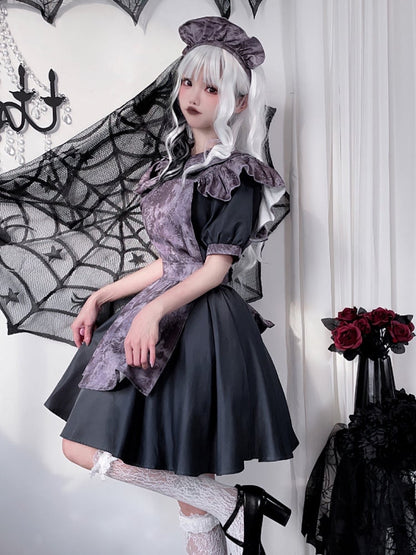 Halloween Costume Dark Maid Black Dress with Purple Apron mySite