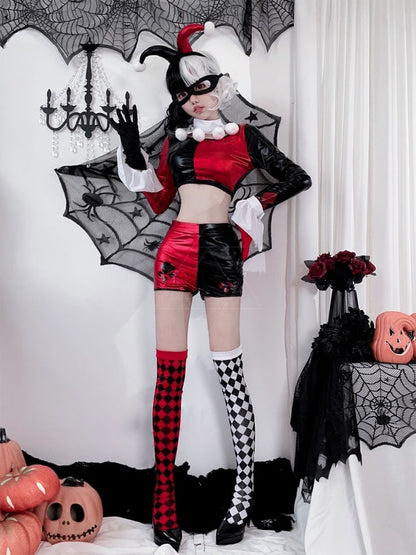 Halloween Black Red Cropped Clown Costume Top and Shorts mySite