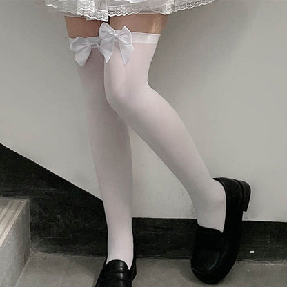 Bow Decor Pure Color Lolita Stockings Modakawa