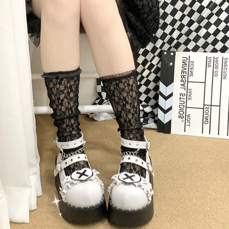 Sweet Punk Cross Love Heart Chain Strap Buckle Platform Shoes modakawa