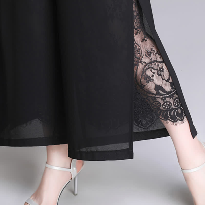 Chic Lace Stitching Split Wide Leg Pants modakawa