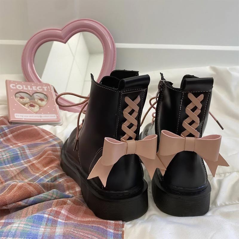 Sweet Bow Tie Lolita Flat Platform Boots Modakawa