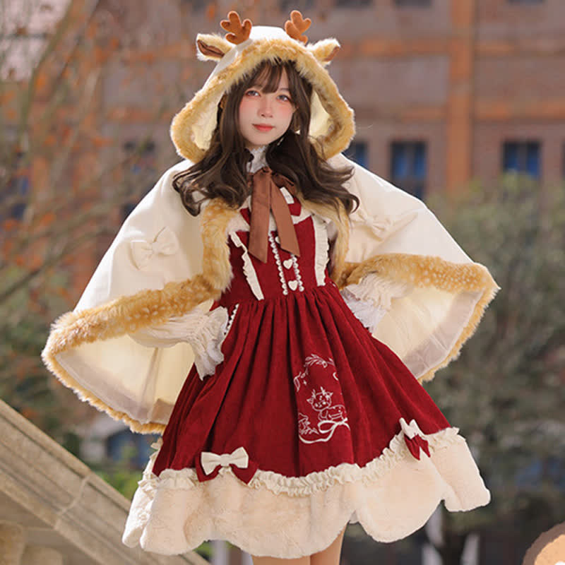 Cartoon Antler Plush Hooded Cloak Lolita Coat modakawa