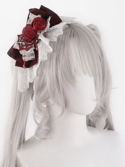 Spider Web White and Red Rosettes Big Bow Hairclip mySite