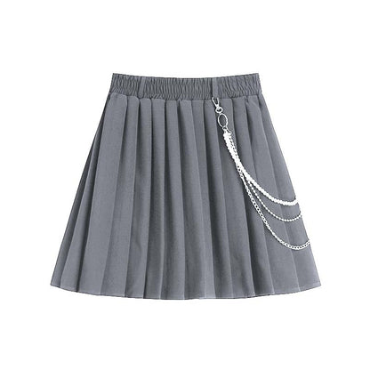 Gothic Chain Pure Color Pleated Skirt modakawa