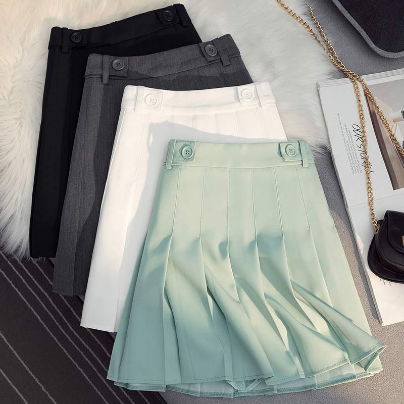 High Waist Pure Color Pleated Skirt Modakawa