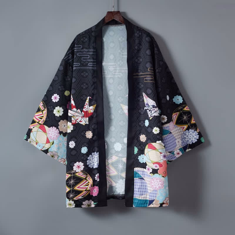 Vintage Paper Crane Blossom Print Cardigan Outerwear modakawa