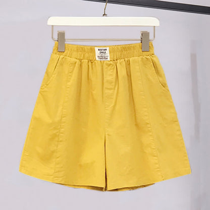 Colorblock Print V-neck T-Shirt Elastic Yellow Shorts Set modakawa