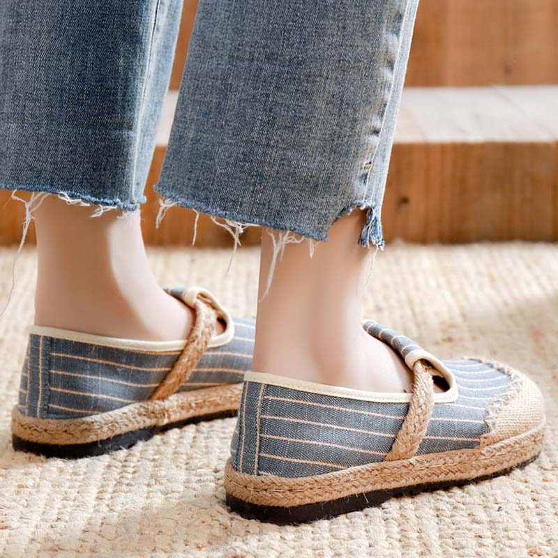 Vintage Casual Striped Print Canvas Flats Shoes Modakawa