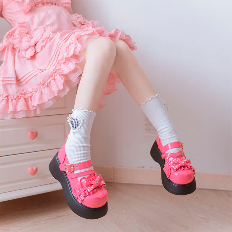 Cartoon Bear Polka Dot Bow Knot Platform Lolita Shoes modakawa