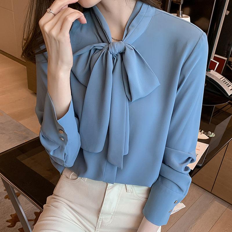 Elegant Stand-Up Collar Bow Loose Shirt Modakawa