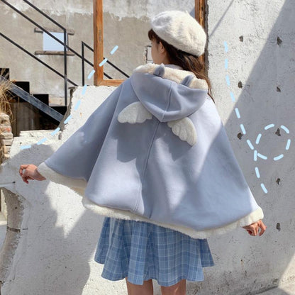 Cute Wings Ears Love Heart Hooded Short Cloak Coat Modakawa