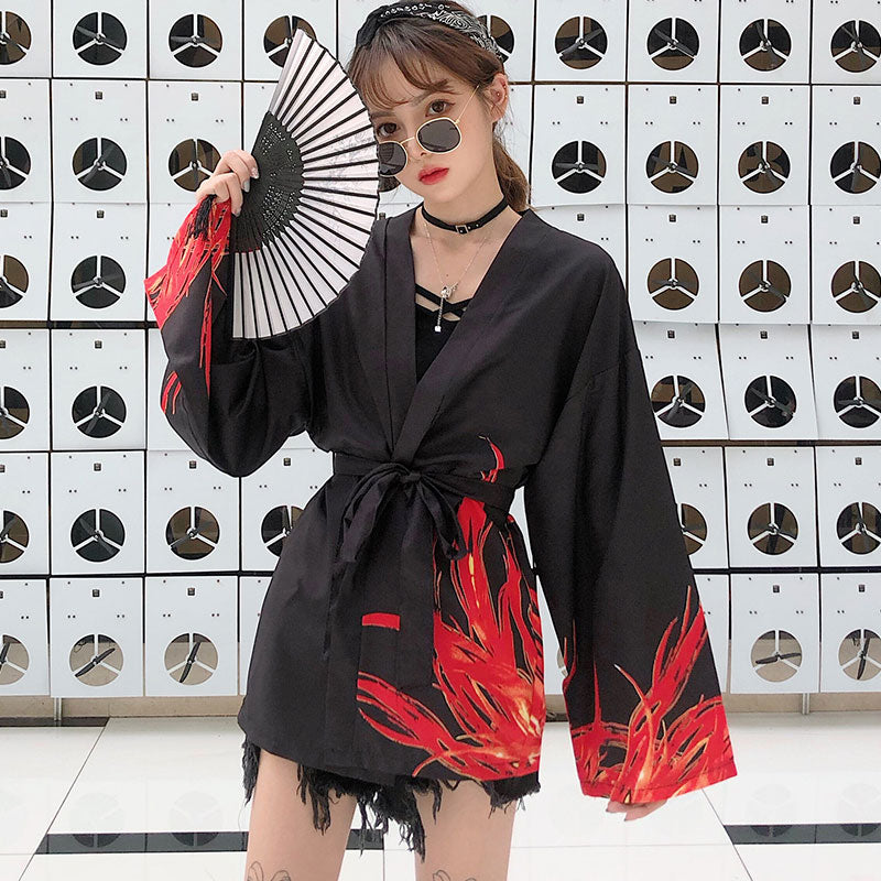 Vivid Phoenix Print Kimono Outerwear Sun Protective Modakawa