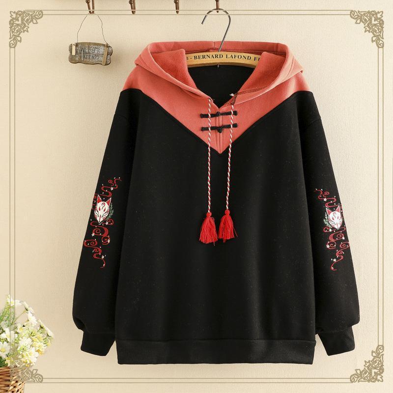 Cartoon Fox Tassel Drawstring Hoodie Modakawa