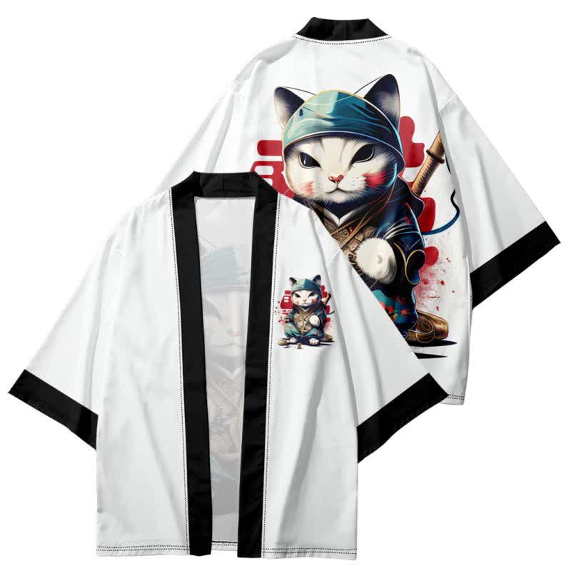 Cute Cat Warriors Print Cardigan Kimono Outerwear modakawa