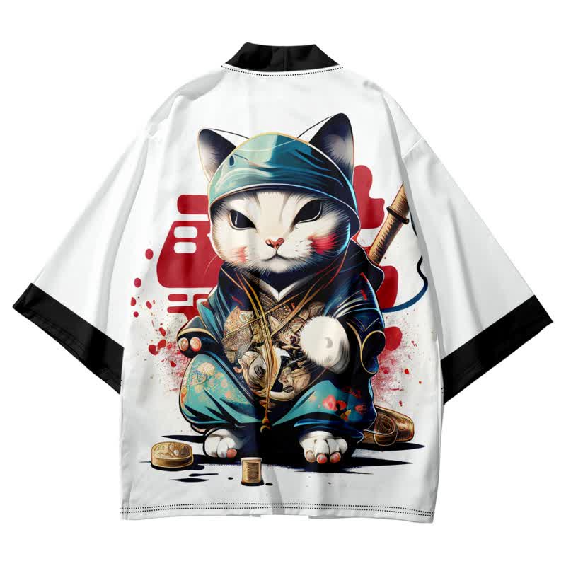 Cute Cat Warriors Print Cardigan Kimono Outerwear modakawa