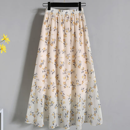 Yellow Flower Embroidery T-Shirt Floral Print Skirt modakawa