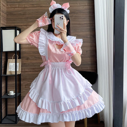 Lolita Doll Collar Kitty Hollow Out Ruffled Maid Dress Modakawa