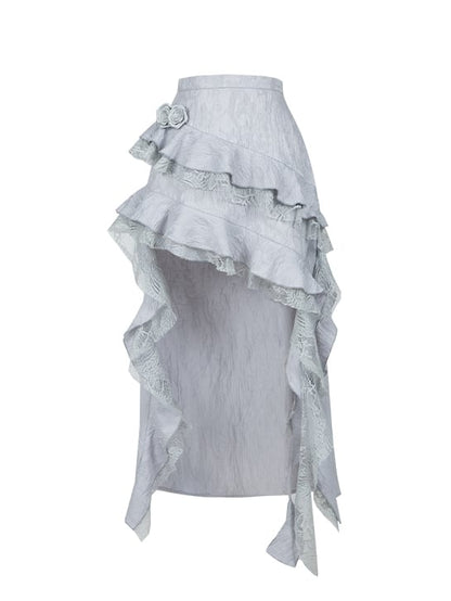 Silver Gray Asymmetrical Ruffle Skirt mySite