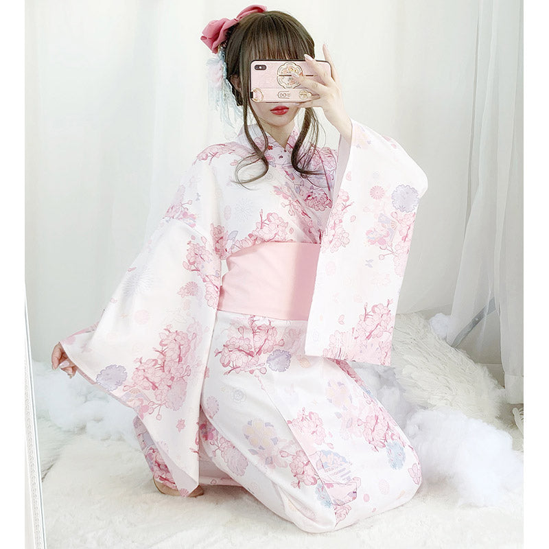 Vintage Cat Sakura Print Kimono Dress Modakawa