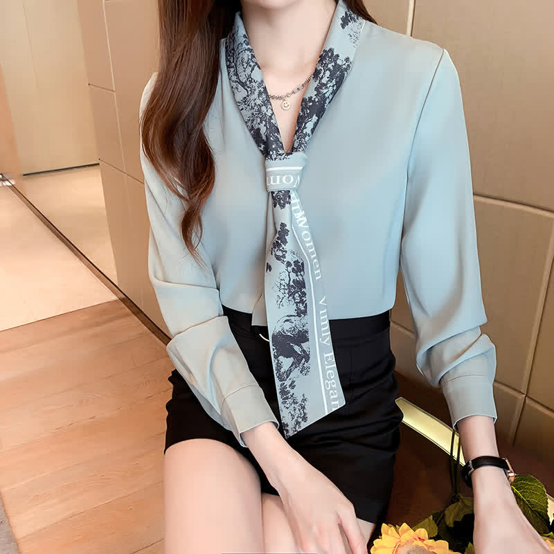 Classy V-neck Long Sleeve Chiffon Shirt modakawa