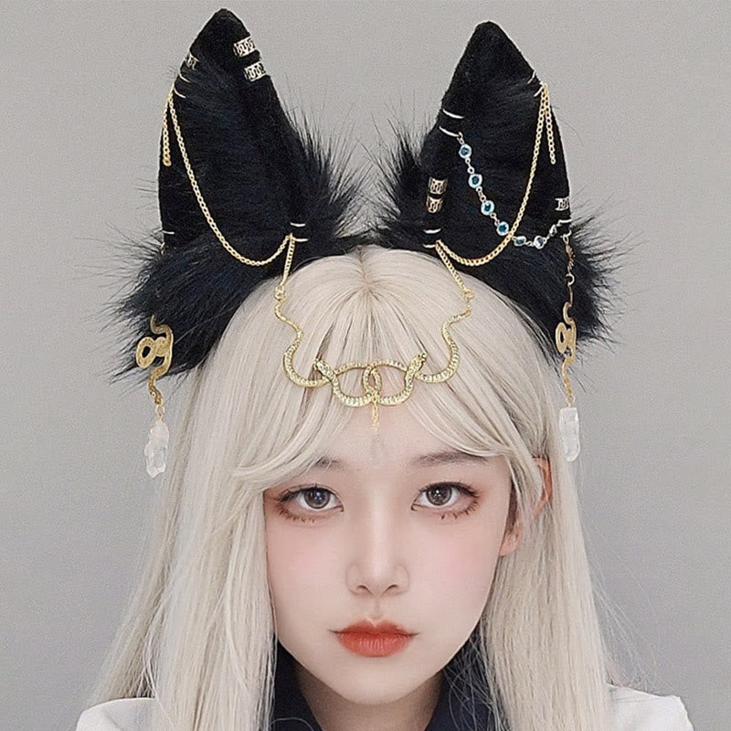 Black Snake Chain Fox Ears Furry Headband modakawa