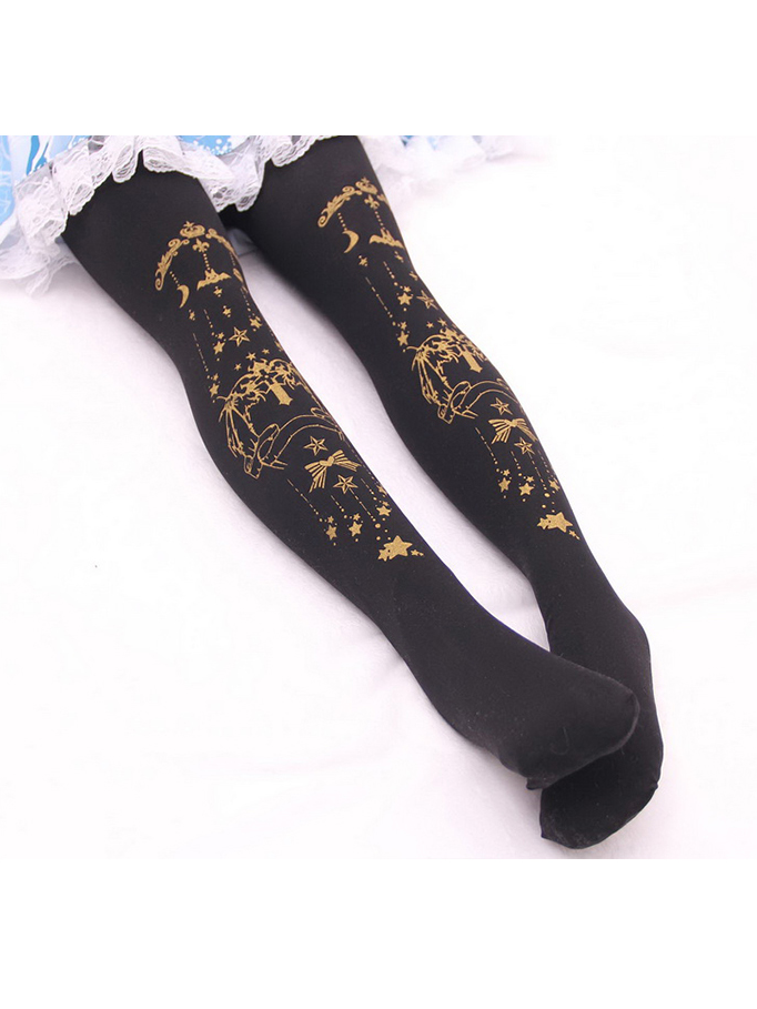 Moon-Star Printed Velvet Lolita Tights Modakawa