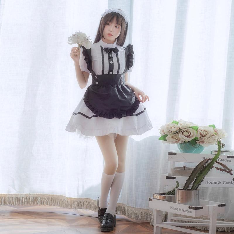 Kawaii Cosplay Lolita Maid Costume Dress Ruffle White Black Modakawa