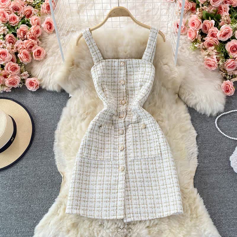 Elegant Plaid Slip Dress Lace Up Shirt Set modakawa