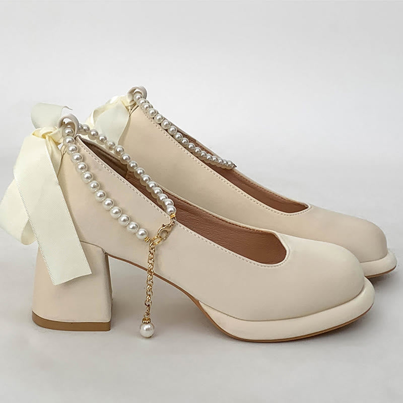 Pearl Buckle Thick Heel Mary Jane Shoes modakawa