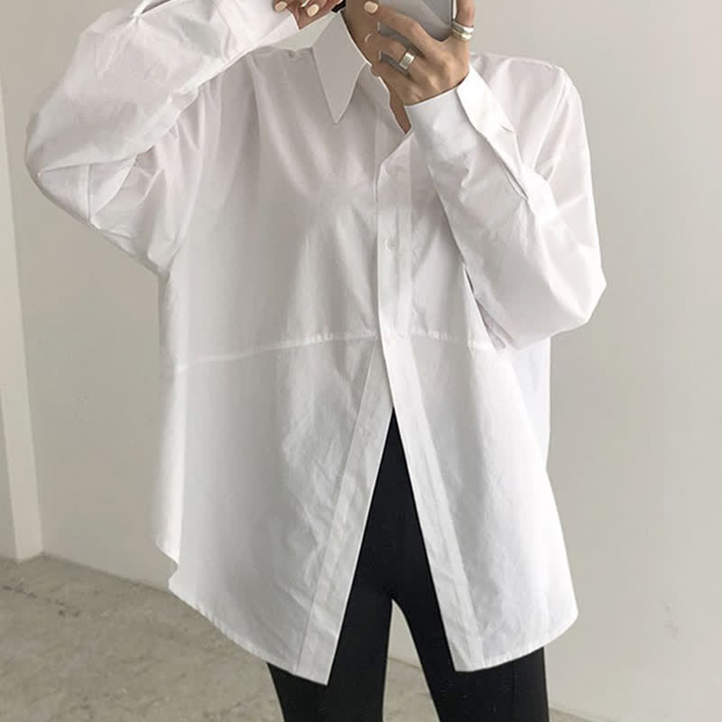 Lapel Pure Color Long Sleeve Loose Shirt Workwear modakawa