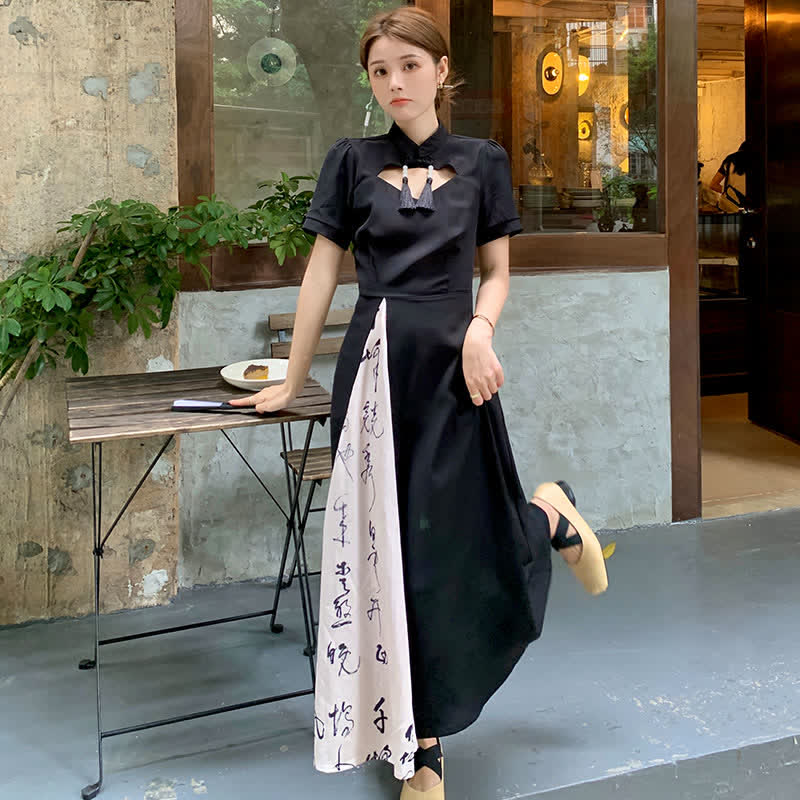 Vintage Character Tassel Hollow Out Cheongsam Dress modakawa