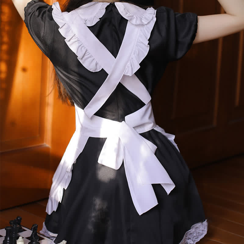 Sweet Love Heart Hollow Out Ruffled Maid Dress Modakawa